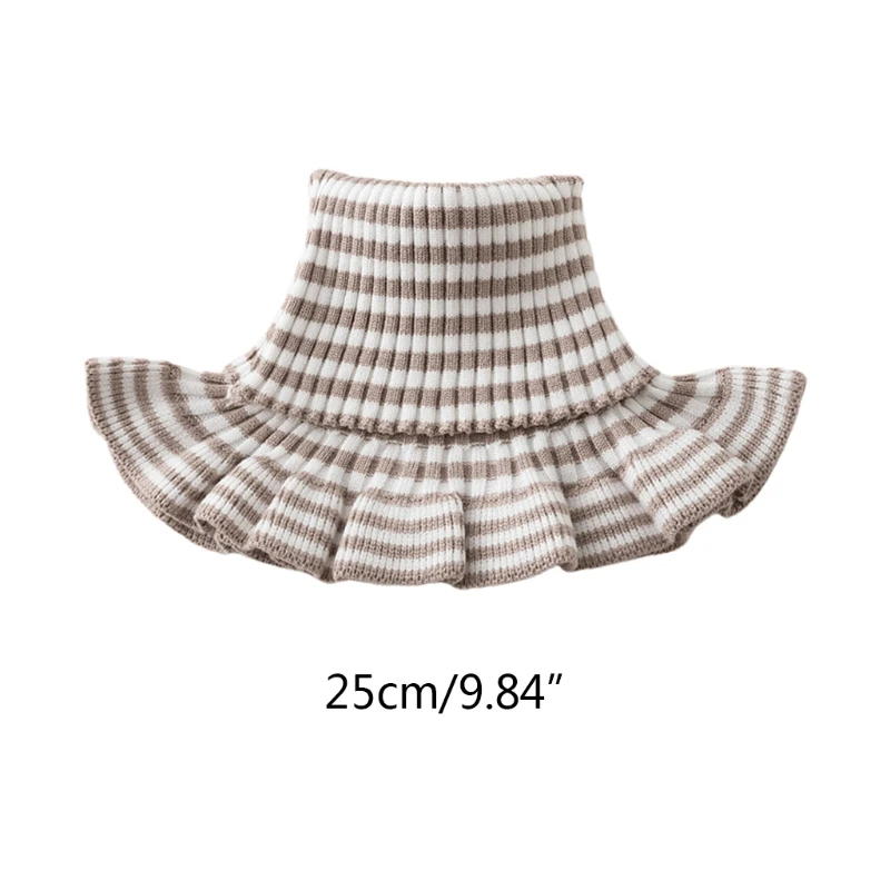 Women Ribbed Knit Turtleneck False Collar Pleated Ruffled Striped Jacquard Winter Warm Neck Warmer Detachable Windproof Dickey