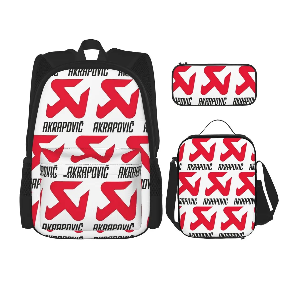 

Akrapovics Logo AKS Motorcycle Exhaust Backpacks Boys Girls Bookbag School Bags Rucksack Lunch Bag Pen Bag Three-Piece Set