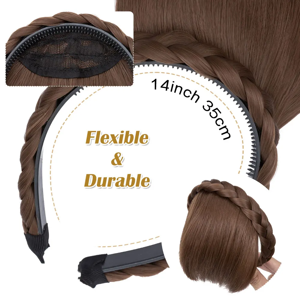 S-noilite Synthetic Headband Bangs Extensions Hair Blunt Fringe Wig Braid Headband For Women Natural Black Brown Blonde Bang