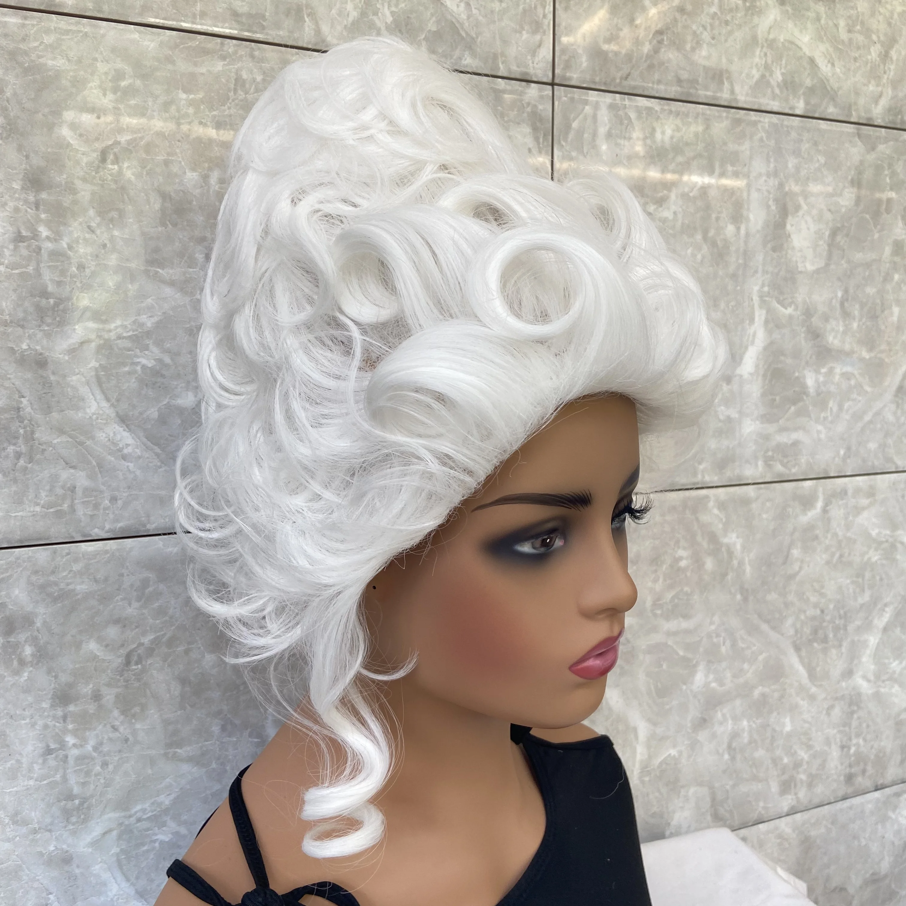 أزياء القرن الثامن عشر الباروك ماري أنطوانيت الأبيض مجعد الباروكات السيدات الكبار هالوين تأثيري الملحقات #3