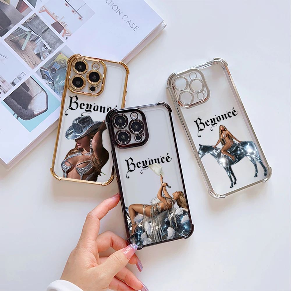 Singer Beyonce Phone Case For iPhone 16 12 13 14 15 Pro Max Plus Color Electroplate Four Corner Anti-drop Color Cover