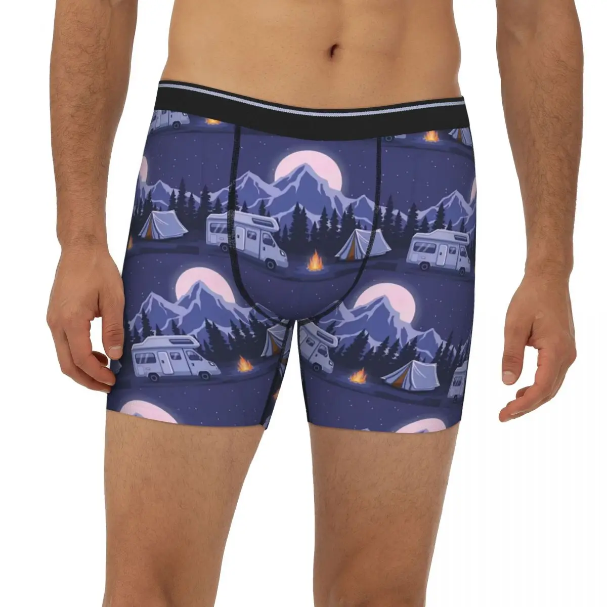 

Длинные трусы-боксеры Happy Campers, короткие мужские трусы, дышащее нижнее белье для мужчин, подарки бойфренду