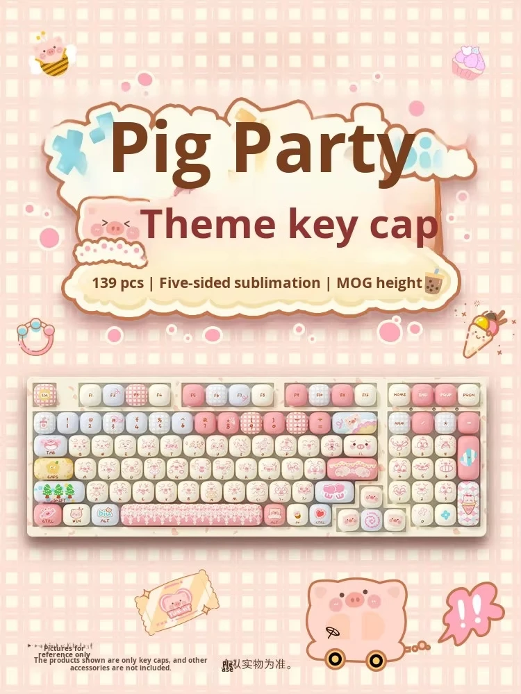 

Magic Geek Pig Party Keycap Full Set Full Size Non-Backlit Mog Profile PBT Dye-Sublimation Custom Bun Paradise