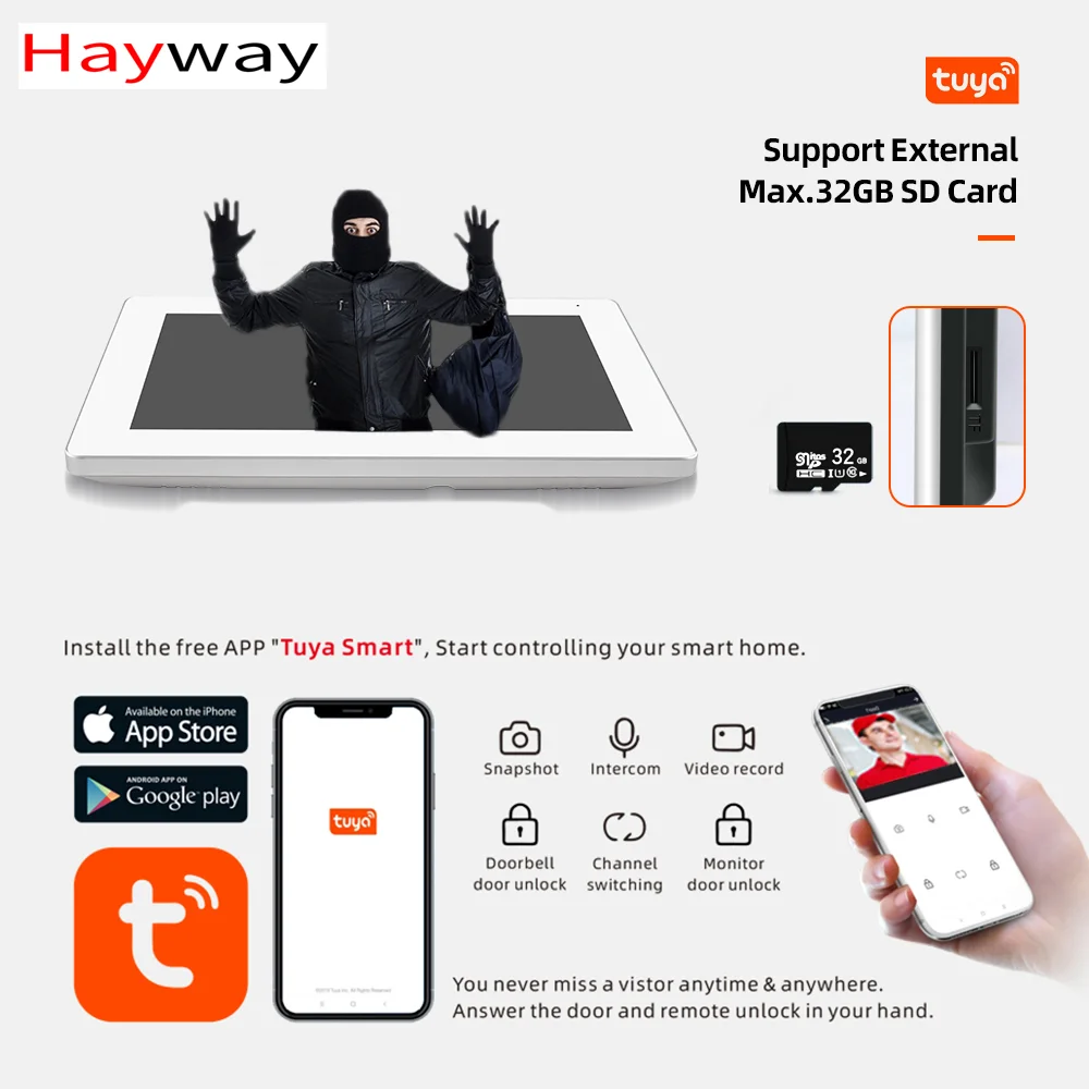 Hayway 1080P Video intercom System Tuya Smart Door Phone AHD Full Touch Monitor For Home Video Doorbell Camera Motion Detection