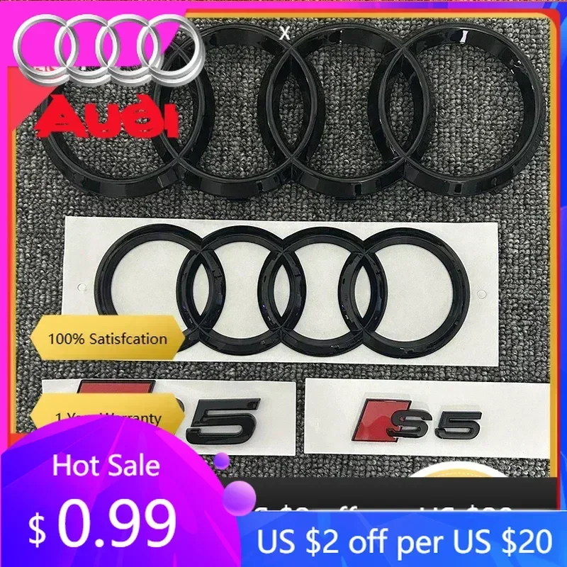 Tapacubos para Audi S5, Emblema de 4 Anillos, ABS Negro, para Parrilla Delantera, Maletero Trasero, Adhesivo S5, Adhesivo Audi Sport