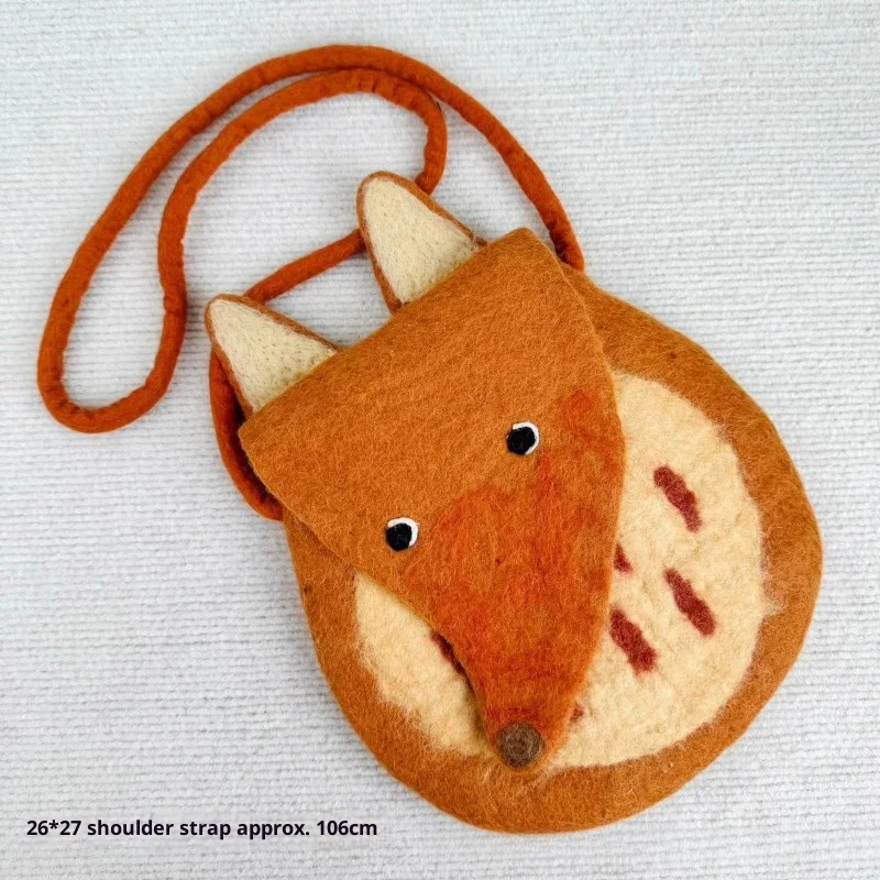 

Cute Bag Fox Animal Handmade Wool Felt Crossbody Bag Daily Retro Art Shoulder Bag for Woment