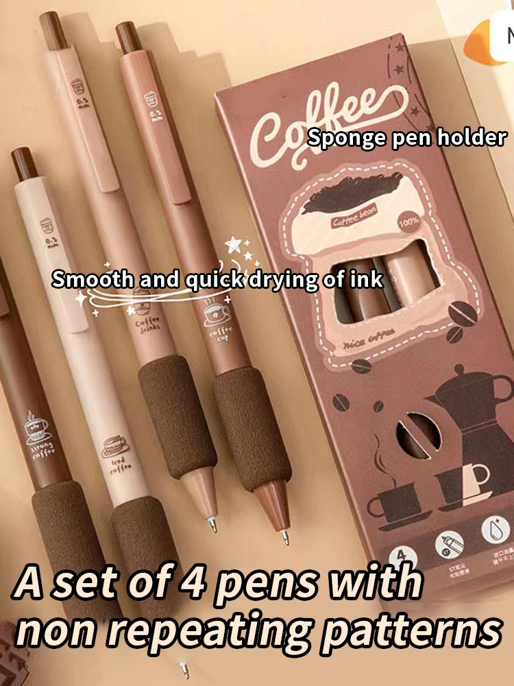 قلم إسفنجي ناعم بمقبض ناعم للطلاب ، قلم ضغط ملون للقهوة ، قلم جل عالي القيمة ، قلم توقيع بسيط ، قلم محايد ، 4 + #3