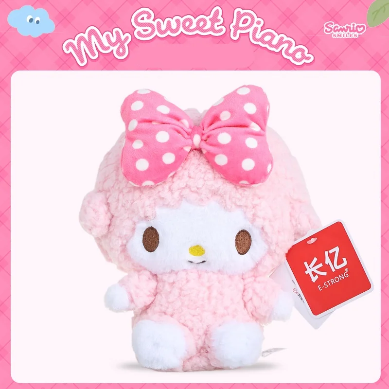 Sanrio Piano Pink 22Cm Strawberry Polka Dot Bowknot Cute Soft Plush Stuffed Toy Desktop Ornament Birthday Gift for Friends