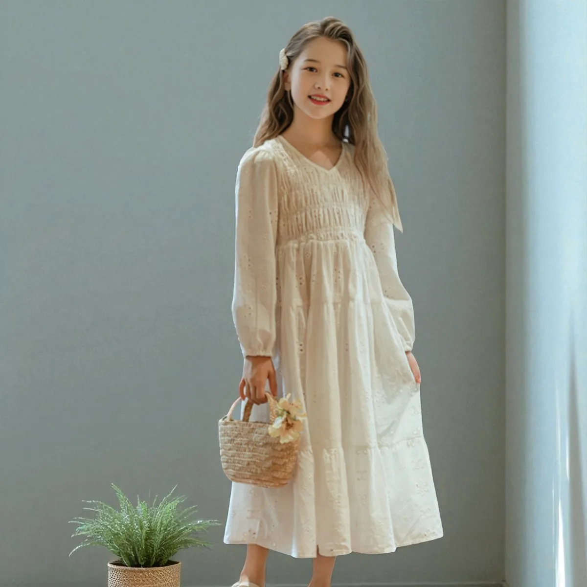 

Autumn Kids White Lace Dresses for Girls Outfits Baby Party Floral Dress School Princess Children Costumes 6 8 9 10 12 13 Years