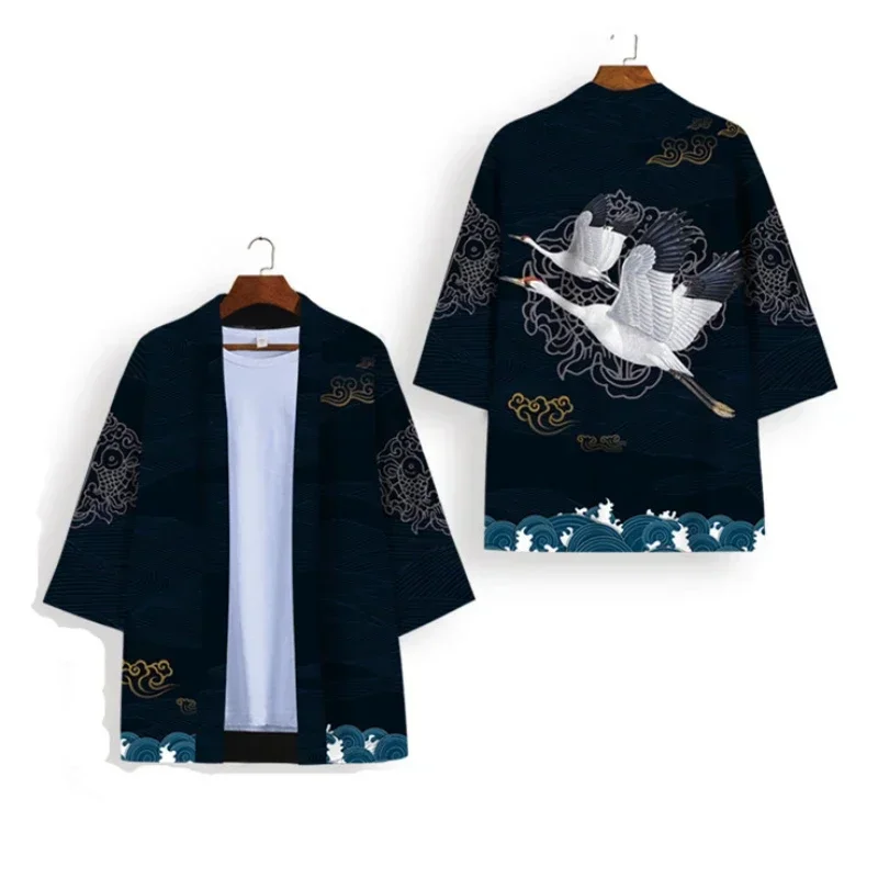 Kimono bianco nero Cosplay Samurai Haori Obi donna uomo Cardigan Beach Yukata Costume giapponese Streetwear abiti tradizionali