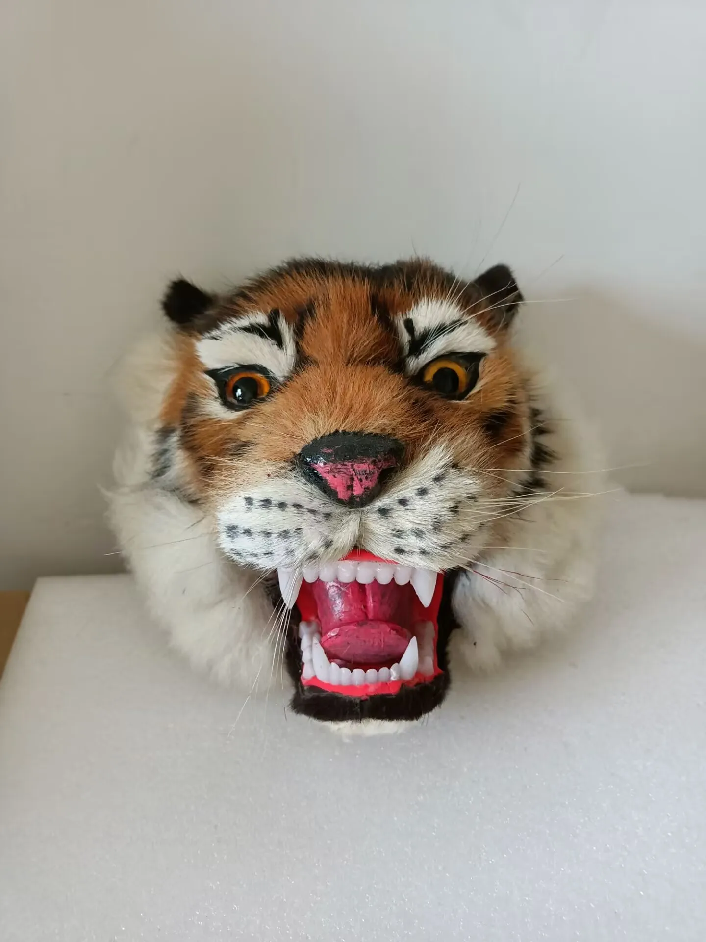 simulation tiger head model polyethylene&furs open-mouth head gift 23x15x22cm xf975