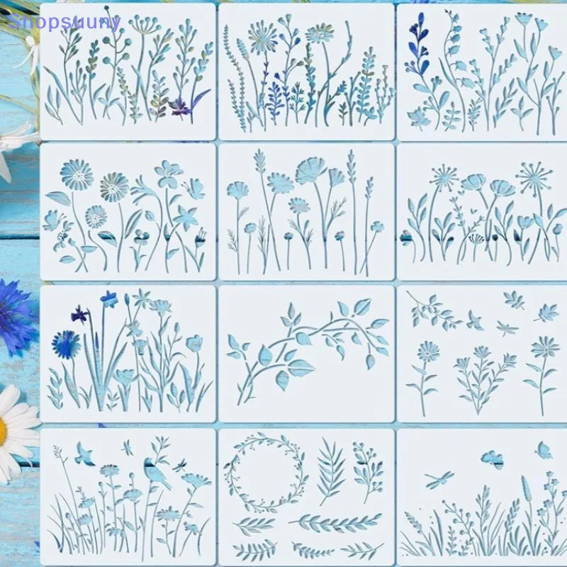 [SU]12Pcs/set Exquisite Flower Handmade Poster Template Hollow Out Painting Creative Templates[SU]