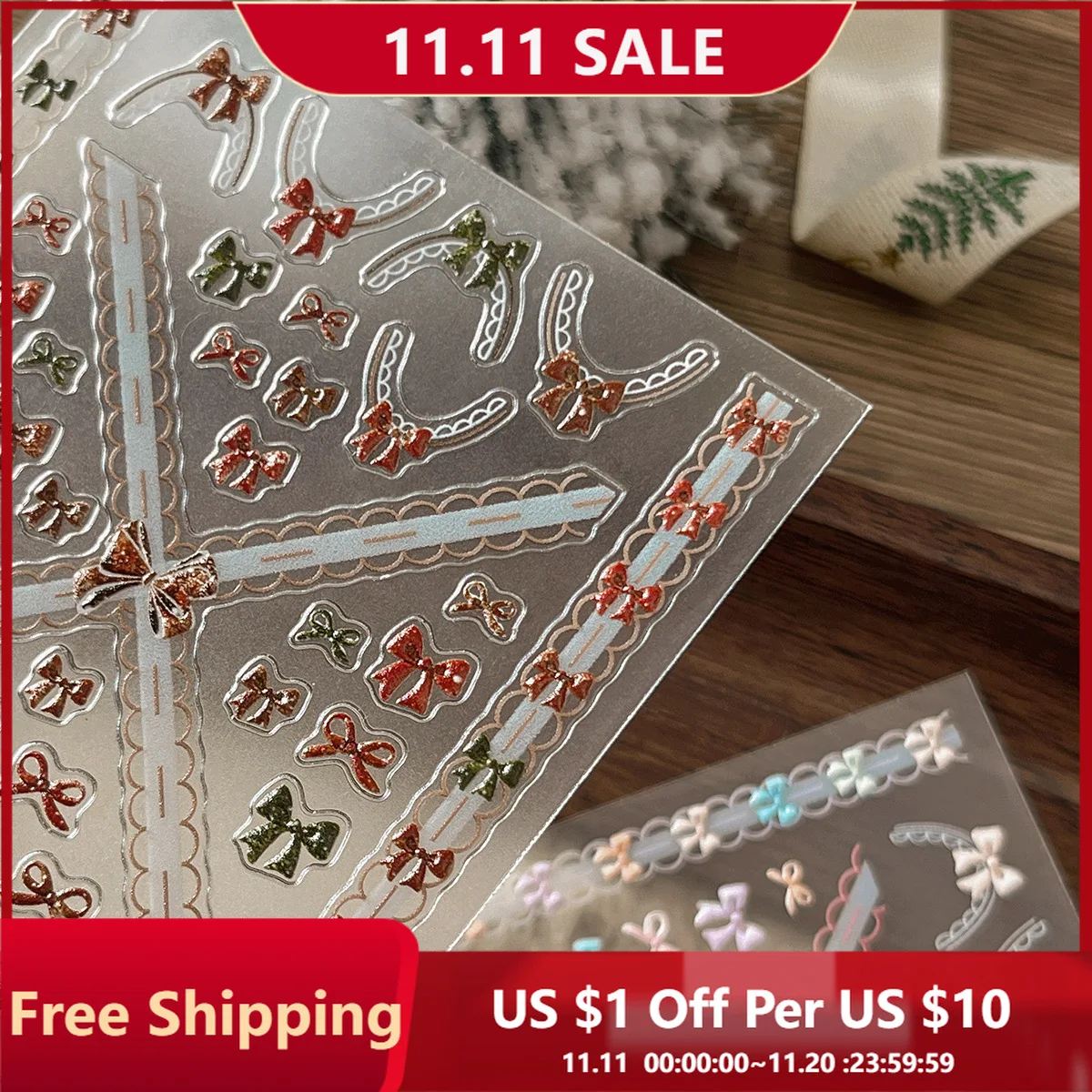 

1 шт. 5D тисненные рождественские снежинки с бантом, наклейки для дизайна ногтей, милые французские модные декоративные наклейки для украшения дома, наклейки