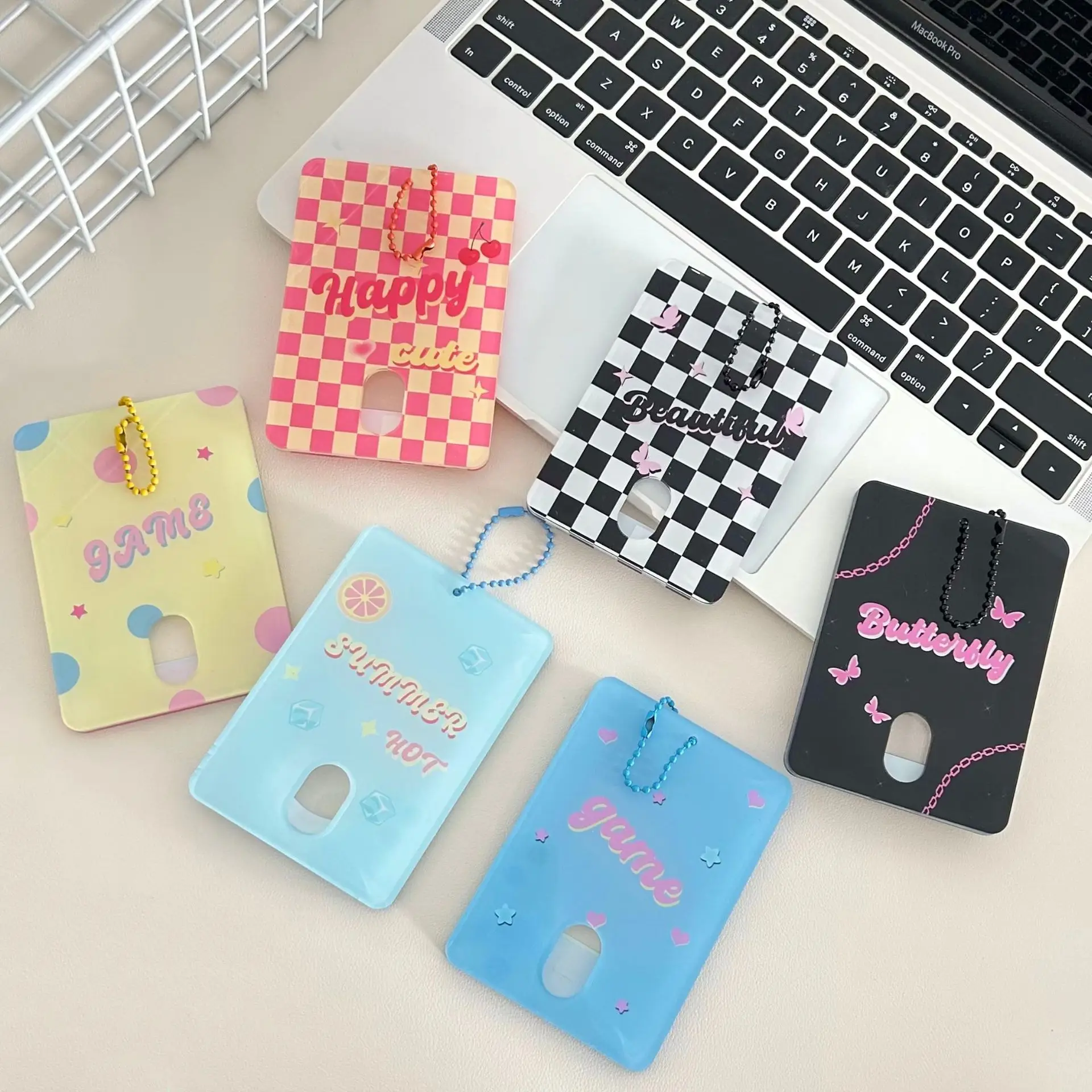 New InS style Checkered Card Case Acrylic Hard Card Case Surface Card Case Cute Little Card Protective Case