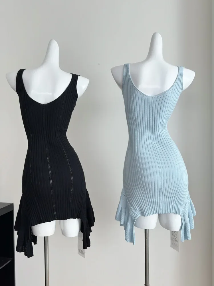 

Женские милые сексуальные облегающие короткие платья без рукавов, корейская мода, повседневный халат, женский летний вязаный свитер, Vestidos Feminino