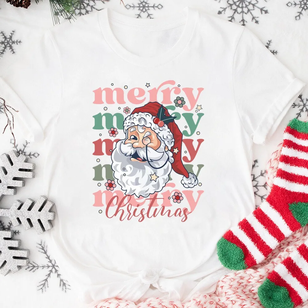 Christmas Vibe Women Shirts Santa Claus Pattern Women Fashion Wear Outfits Cute Funny Christmas Top Xmas New Year Shirts