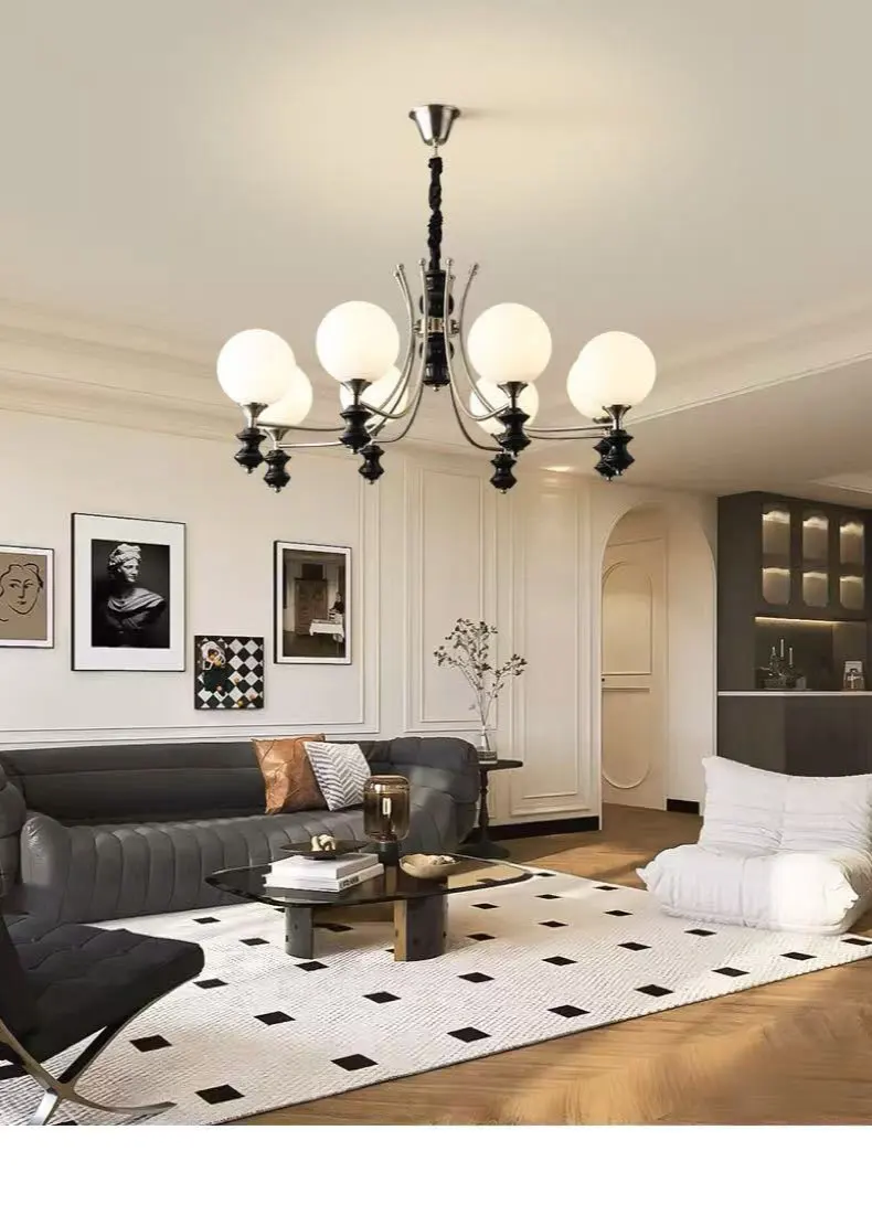 French Retro Living Room Chandelier Modo Glass Globe Ceiling