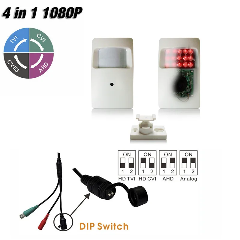 

1080P Small PIR Motion Sensor 18Pcs 940NM Invisible IR LED AHD 4 IN 1 Mini IR Camera OSD DIP switch For CVI/TVI/AHD And CVBS DVR