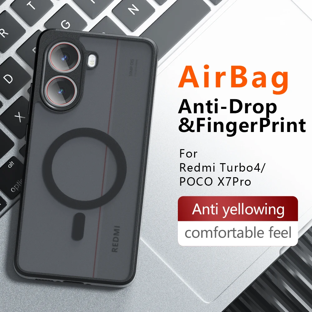 

Matte Texture Magnetic Phone Case for Xiaomi Poco X6 X7 Pro F7 Ultra F6 Pro Airbag Drop-proof Protective Transparent Cover CL002