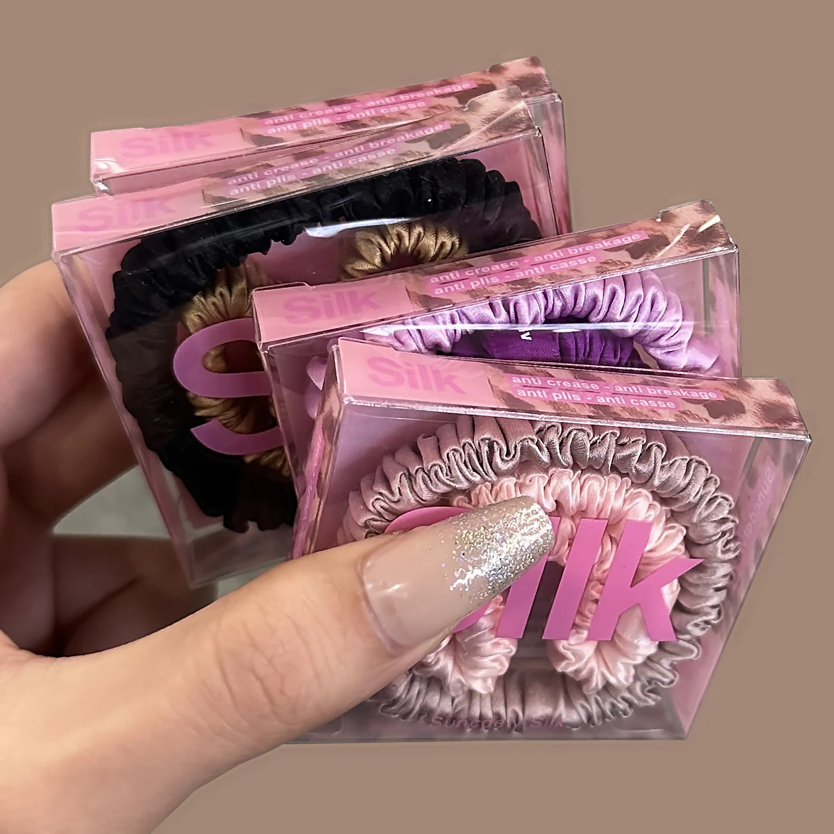 2PCS 100% Natural Hair Scrunchies For Women Girls High Quality Hair Ties HairBands Silk Pink limited Edition Hair Accessoires