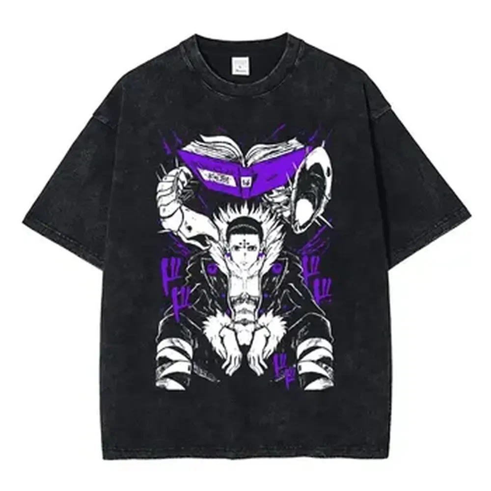 HUNTER×HUNTER Anime T-shirt Chrollo Lucilfer Graphic T Shirt Men's Clothing Short Sleeve Oversized Tee Pure Cotton Washed Tshirt