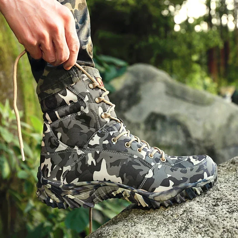 Men Camo Boot 2024 Spring High Quality Waterproof Canvas Camouflage Tactical Combat Desert Ankle Boots Mens Shoes