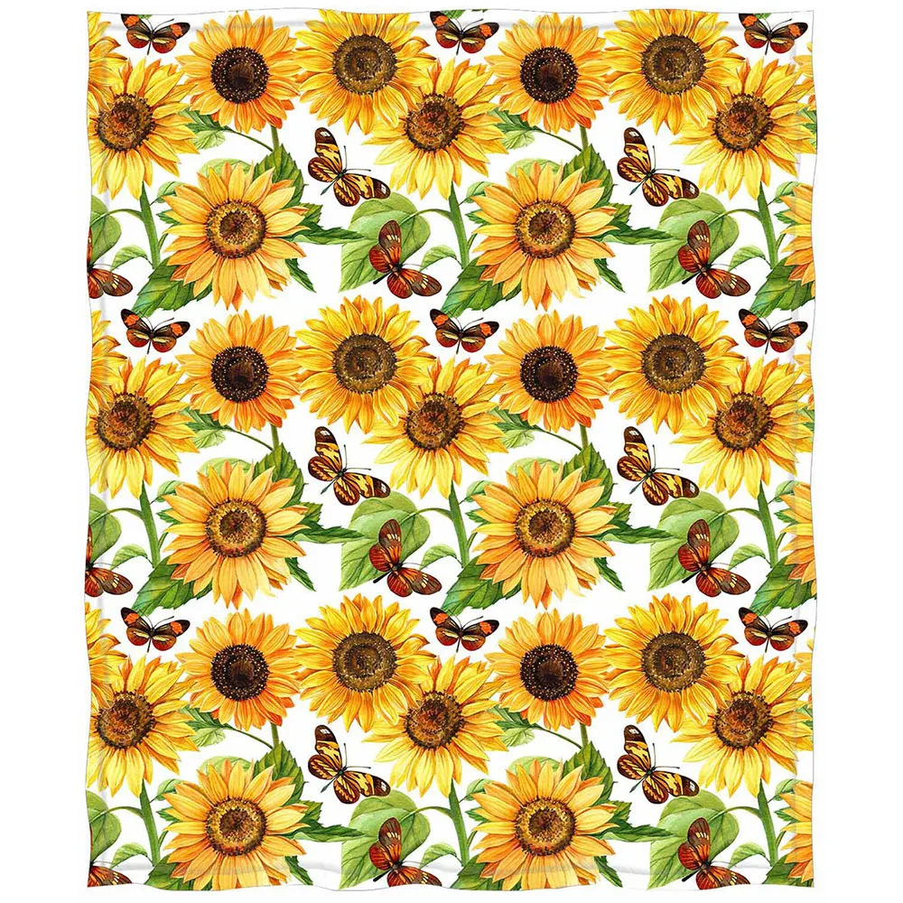 

CLOOCL Floral Flannel Blankets 3D Printed Pretty Sunflower Butterfly Throw Blanket for Beds Travel Portable Plush Quilts 5 Size