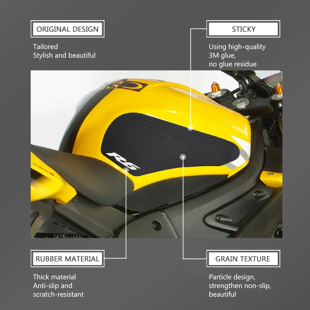جديد R6 ل YZFR6 YZF R6 YZF-R6 2003 2004 2005 دراجة نارية عدم الانزلاق الجانب خزان الوقود ملصقات وسادة مقاومة للماء المطاط ملصق #2