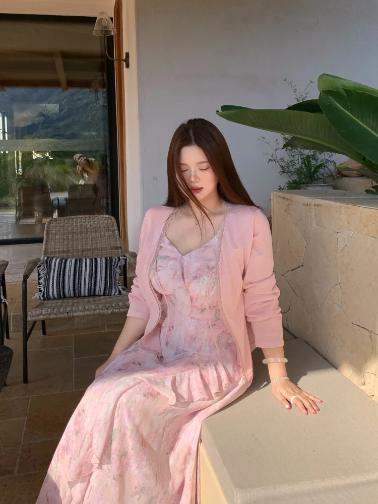 

Sweet Floral Long Dress New Arrival A-Line Silhouette Printed Fabric Mid-Waist Spring Season Date Appropriate Polyester Material