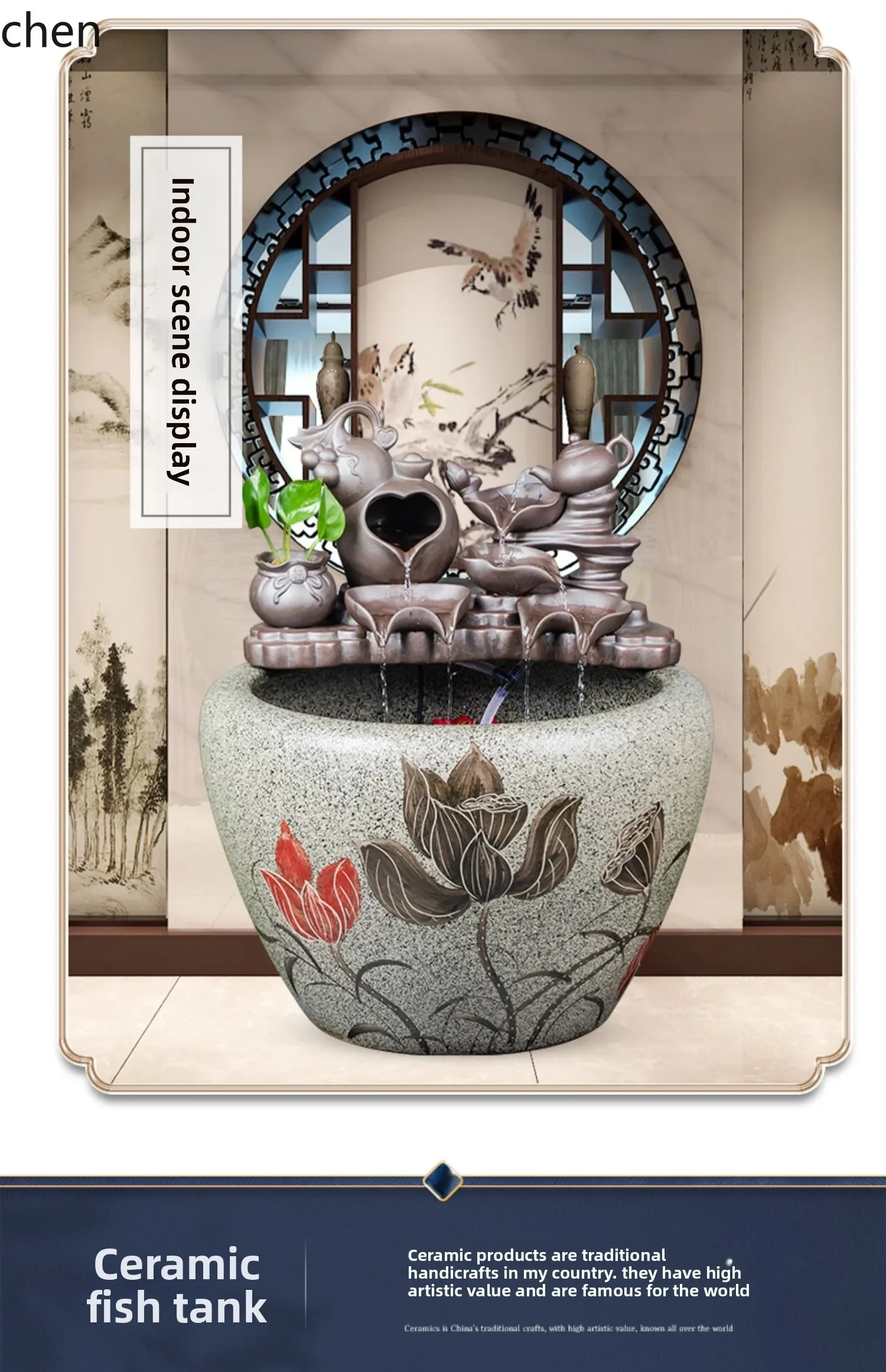 ZML Large Fish Tank Water Flow Fountain Goldfish Tank Humidification Landscaping Turtle Water Lily Tank