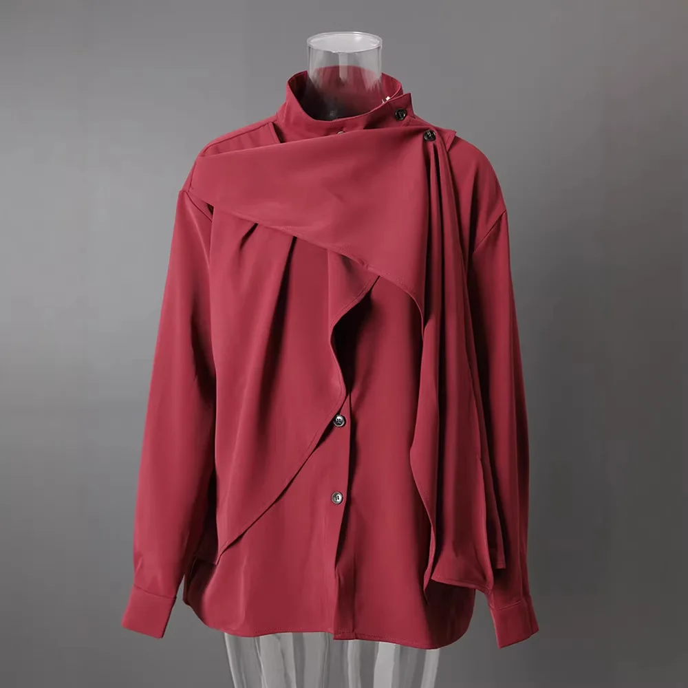 

Новая весенняя рубашка SuperAen в китайском стиле с асимметричным пэчворком и струящимися лентами, с воротником-стойкой, с длинными рукавами, топы