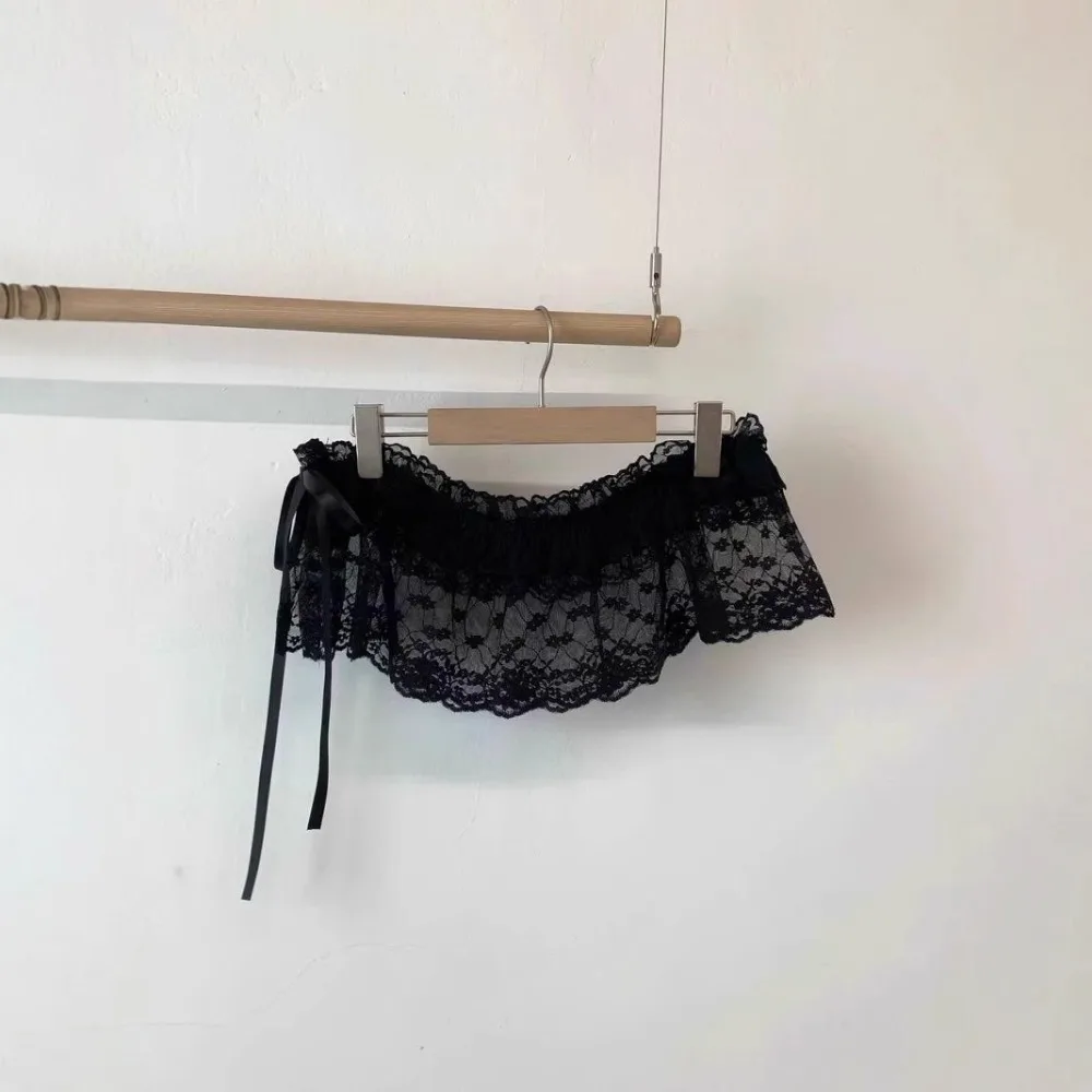 Elegante minigonna in pizzo Y2k gonna corta in garza stile coreano gonna a vita alta con bordo arricciato streetwear