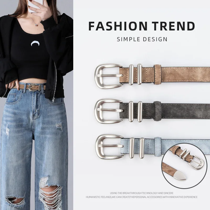 

Retro Belt For Women Luxury Designer Genuine Leather Female Waistband Fashion Silver Buckle High Quality Trend Jeans Dress Belt