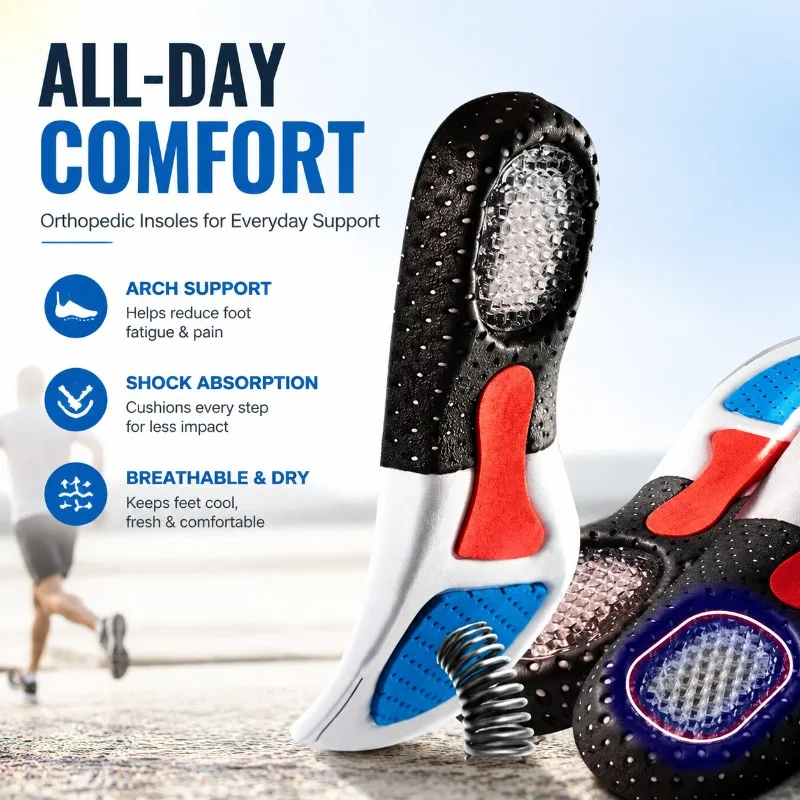 Orthopädische Einlegesohlen aus Memory-Schaum mit Gel-Bogenstütze für Herren und Damen, Sport-Laufschuhe, Stoßdämpfung, EVA TPU, atmungsaktiv