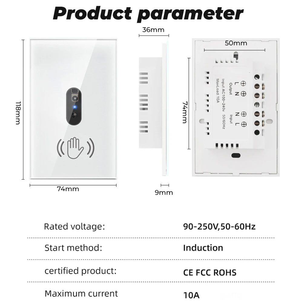 10A Light Switch Need Neutral Wire US Infrared Sensor Wall Switch On Off Screen Switch Panel Board