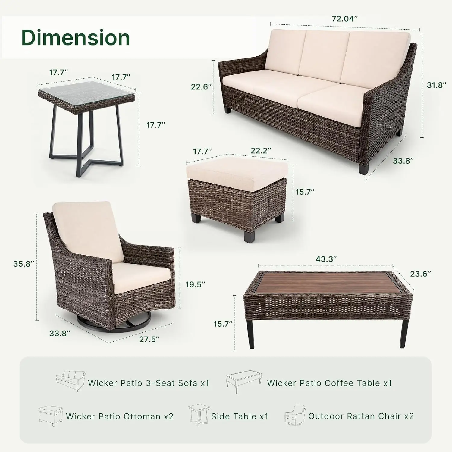 All-Weather Wicker Patio Sofa Set Thick Cushion Outdoor Garden Balcony Furniture, Customized