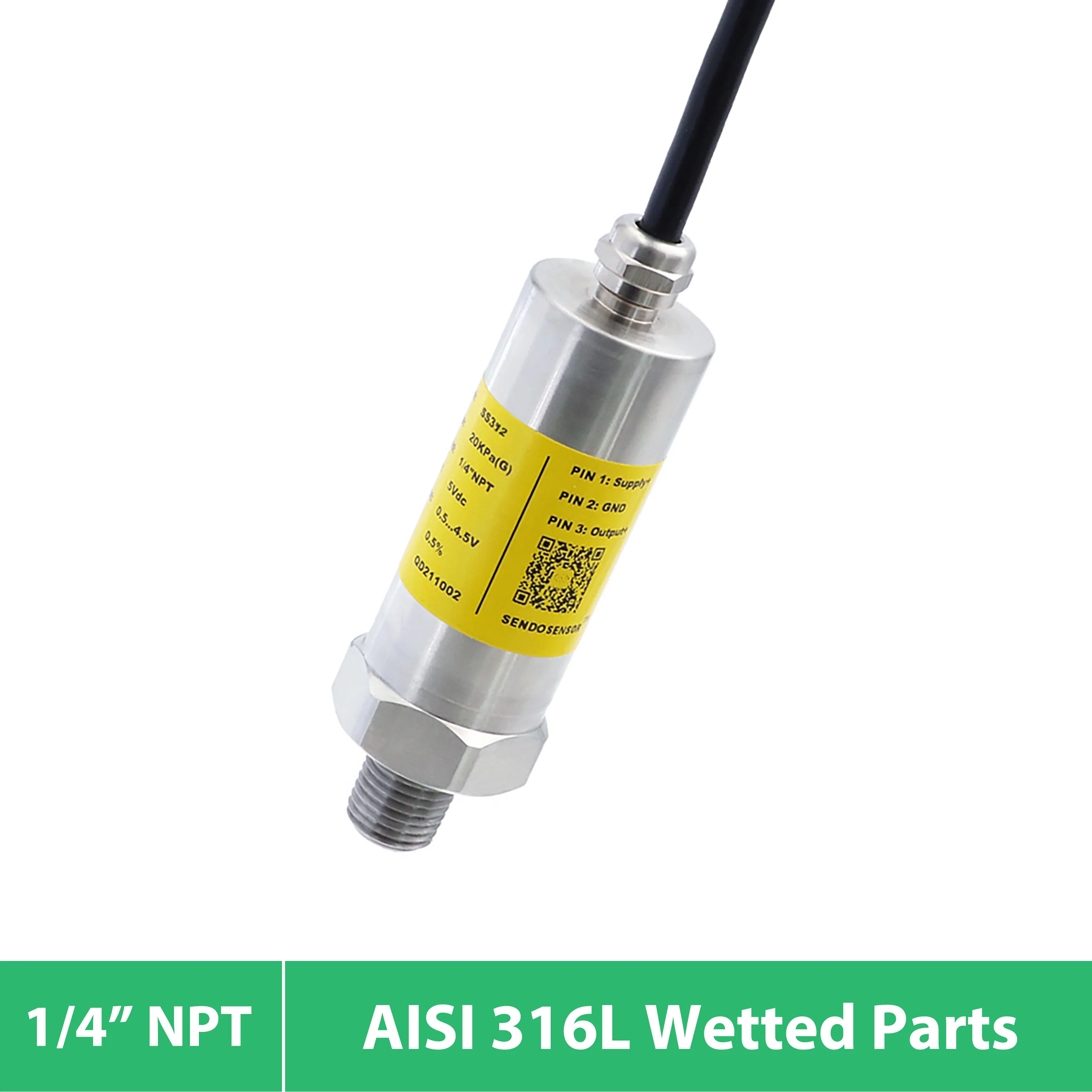 Pressure transducer sensor 0 100psi 300 psi 500 psig 1000psig signal 4 to 20 mA 0.5 to 4.5V 0 to 5V 0 to 10V 1 4 1 2NPT thread