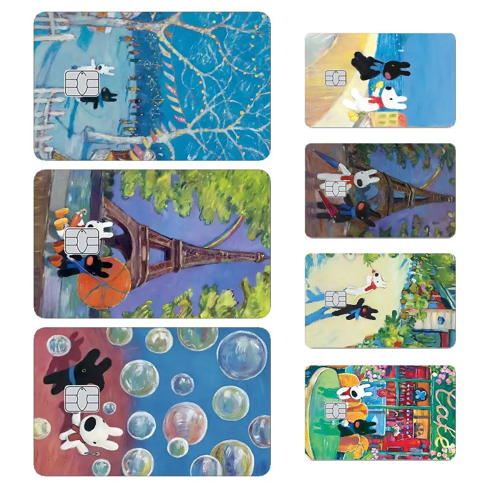Cartoon G-Gaspard And L-Lisa Card Stickers 4pcs 1Set Credit Debit Card Sticker Party  Decoration Small Chip Card Skin Sticker
