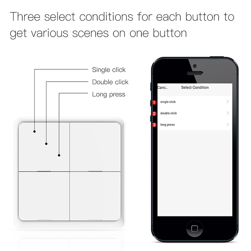 Tuya Smart ZigBee Wireless Button Switch 1/2/3/4 Gang Wiring Free Wireless Scene Switch Battery Powered Can Through Wall Control