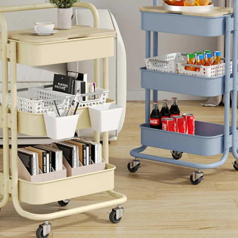 Household Multi layer Small Cart Storage Rack Floor to Floor Kitchen Bedroom Bathroom Storage Movable Rack with Wheels