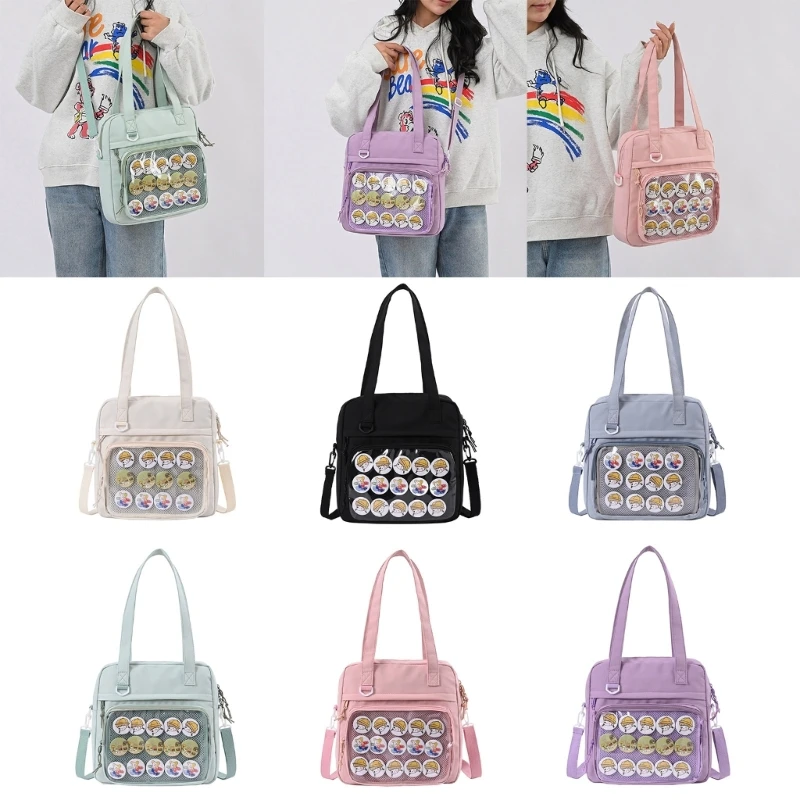 Harajuku Crossbody Bag for Women Clear Window Tote Girls JK Bag Canvas Handbag E74B