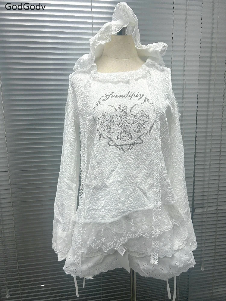 

Осенние готические элегантные комплекты из 2 предметов с капюшоном для женщин Y2k с принтом, повседневный костюм с мини-брюками в стиле Харадзюку, женская шикарная одежда в корейском стиле