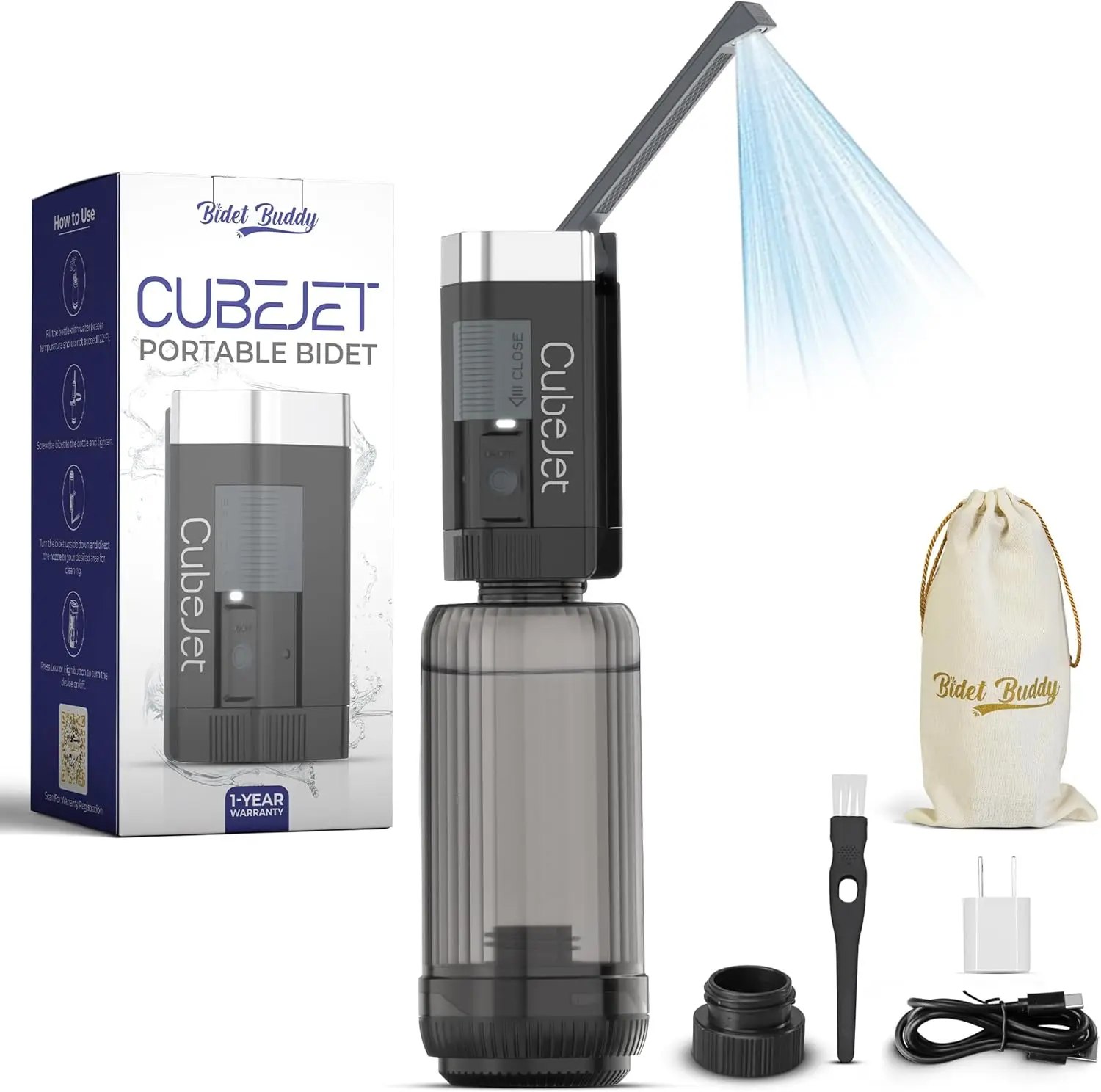 

® CubeJet Portable Bidet | Rechargeable Electric Travel Bidet for Travel, Camping & Home | Ultra High Pressure USB-C
