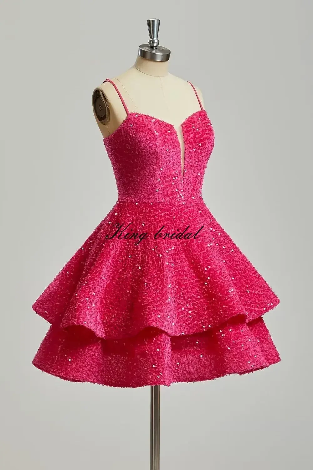 Pretty Girls Club – robe de soirée courte à paillettes scintillantes pour adolescentes, bretelles Spaghetti, Mini robe de bal formelle à plusieurs niveaux, 2025
