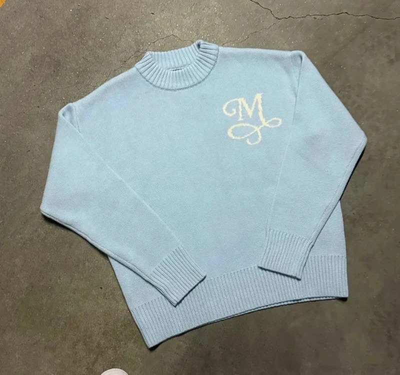 

Свитер SignatureLogo Pattern Пуловер Мужская Новая Мода High Street Повседневная Уличная Одежда Boxy Трикотажный ТопY2K Ретро С Длинным Рукавом