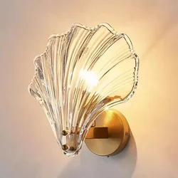 Simple Glass Shell Wall Lamp Bedroom Living Room Corridor Wall Light E14 Bedside Lamps Indoor Decoration Fixtures