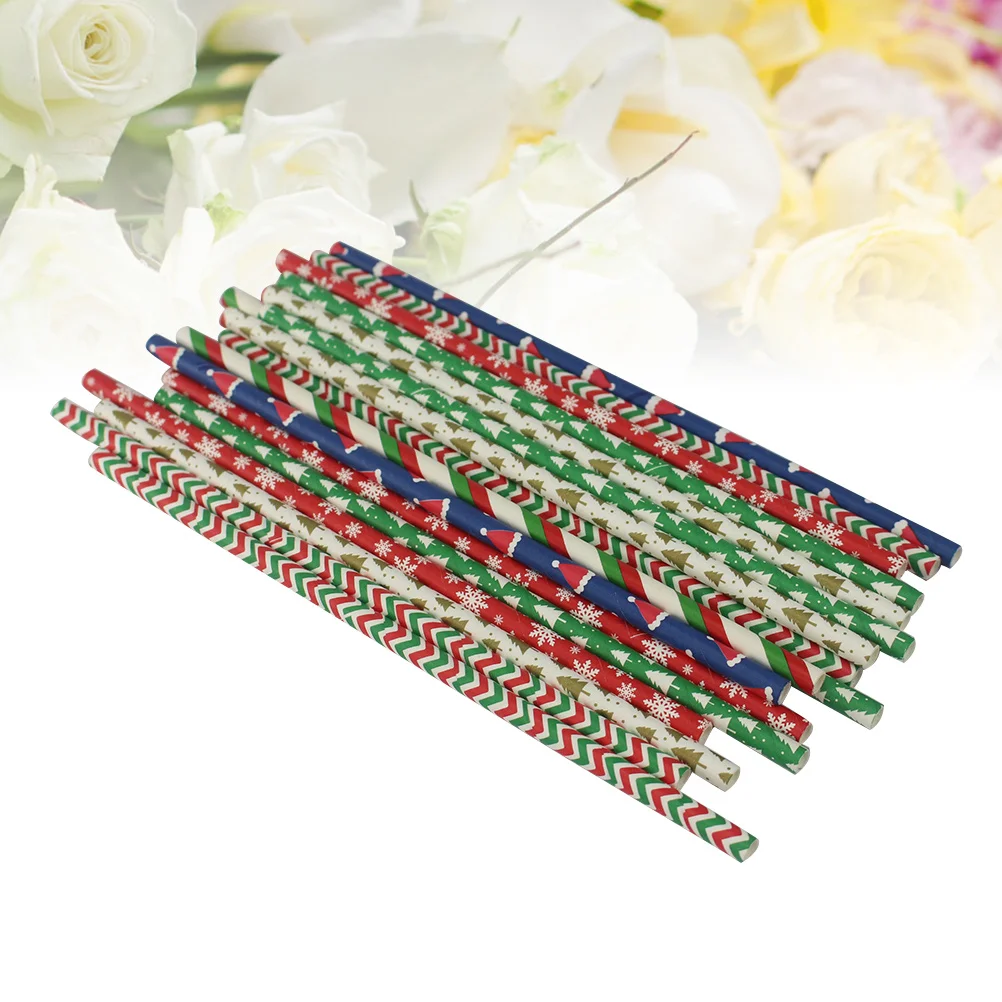 

150Pcs Christmas Patterned Paper Straws Eco-Friendly Biodegradable Party Decoration Drinking Straws for Juice Smoothie Iced