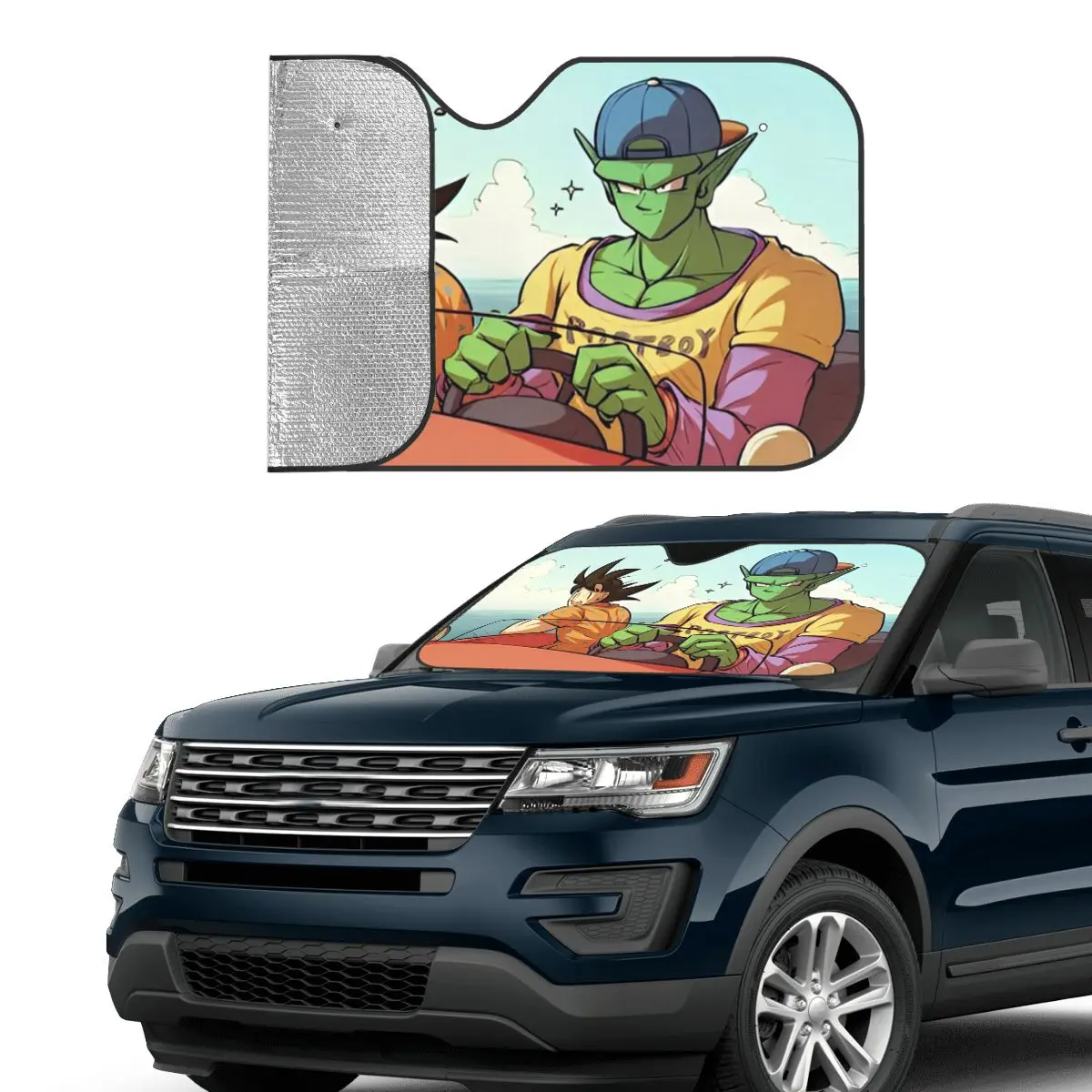 Goku Dragon Ball conduite pare-soleil pliant pare-brise 70x130 cm Piccolo feuille d'aluminium voiture fenêtre pare-brise couverture UV protecteur