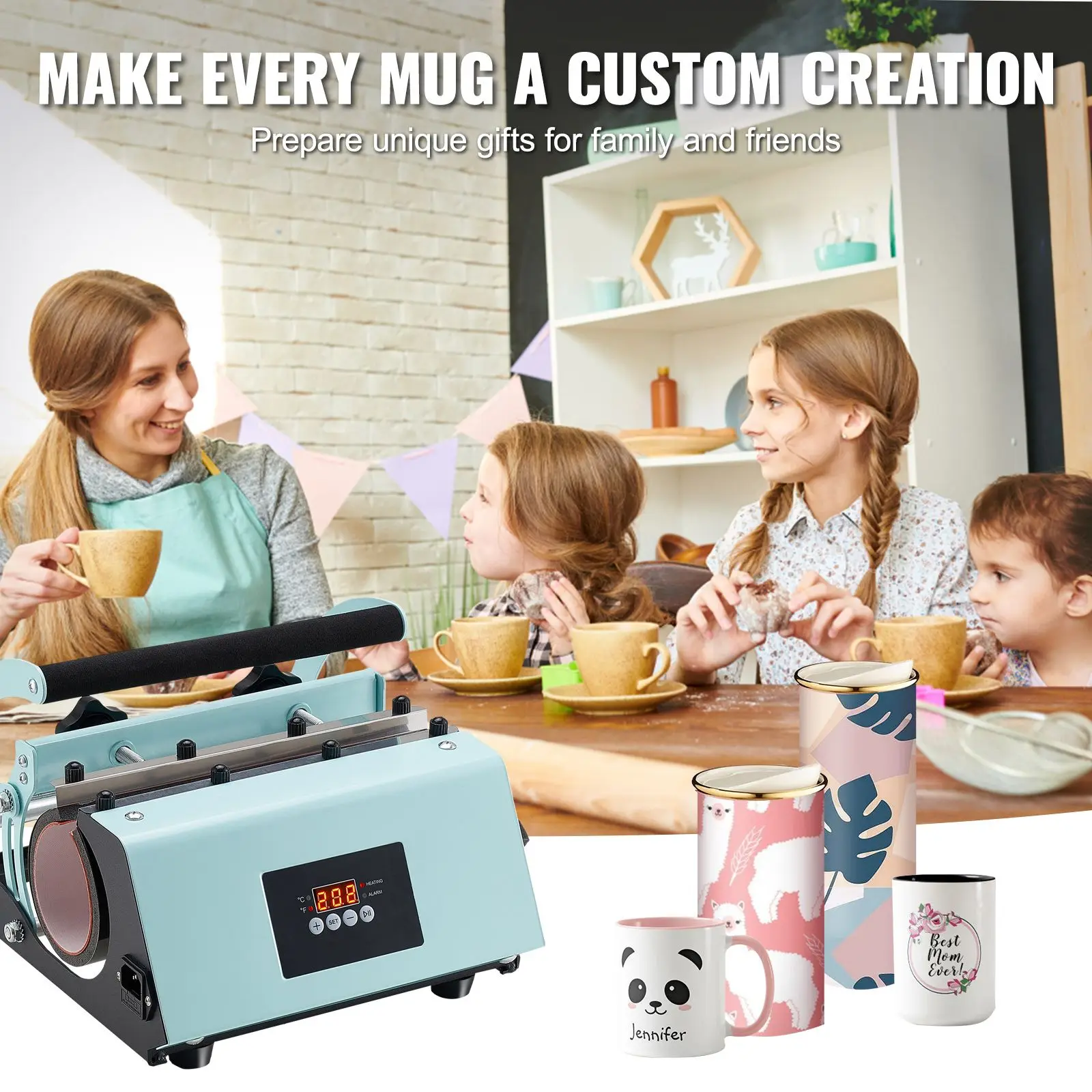 Tumbler Heat Press Machine, 11-30oz Mug Press, Heat Up Fast and Even, Tumbler Press with Sublimation Paper, Tape and Gloves, Temp and Time Setting, for Sublimation Tumblers, Cups, Mugs, Green