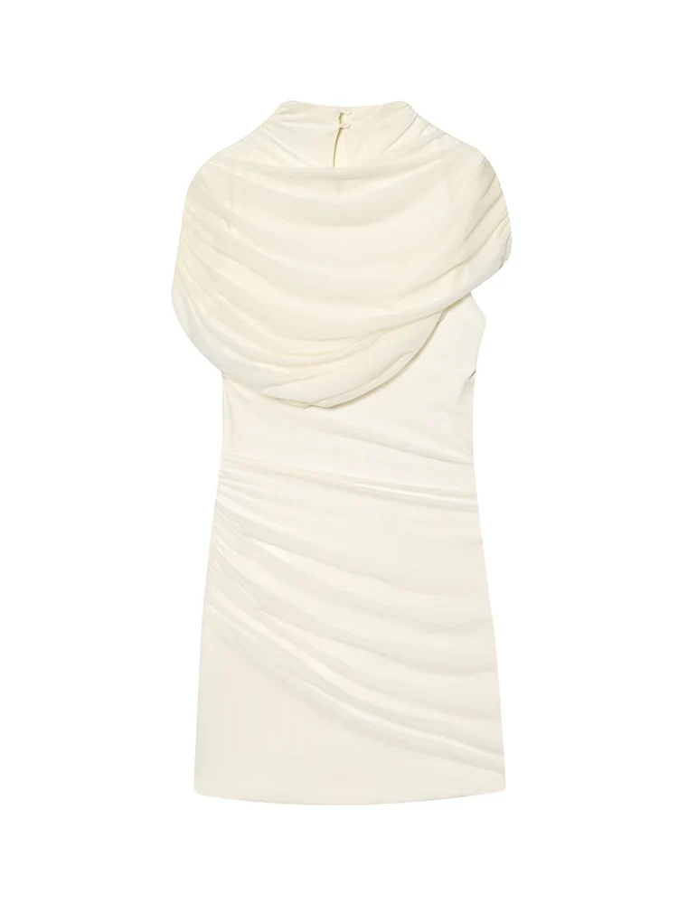 Tfmln elegante sólido emendado mini vestidos para mulheres o pescoço sem mangas em camadas decoração alta rua temperamento vestido fino